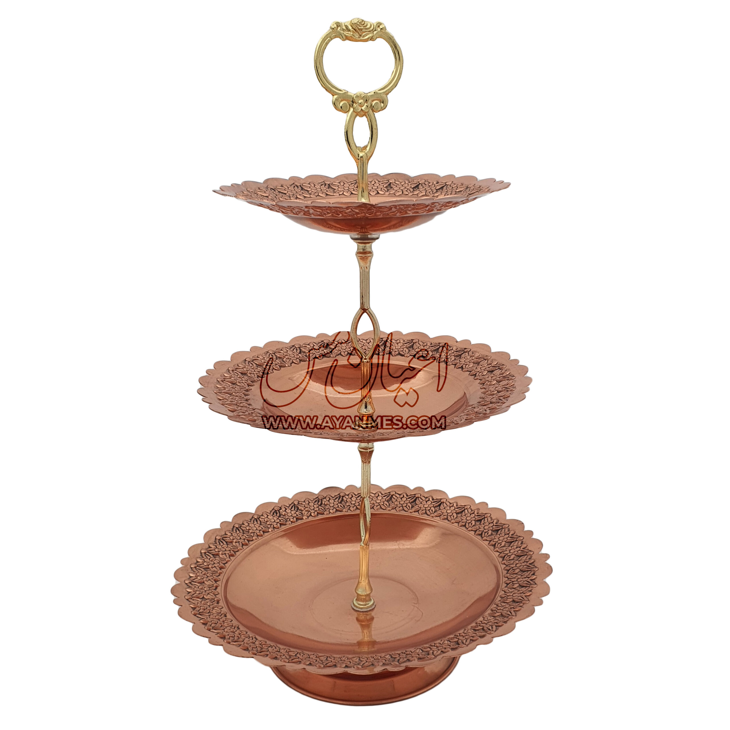 شیرینی و شکلات خوری پذیرایی 3 طبقه مسی طرح رز