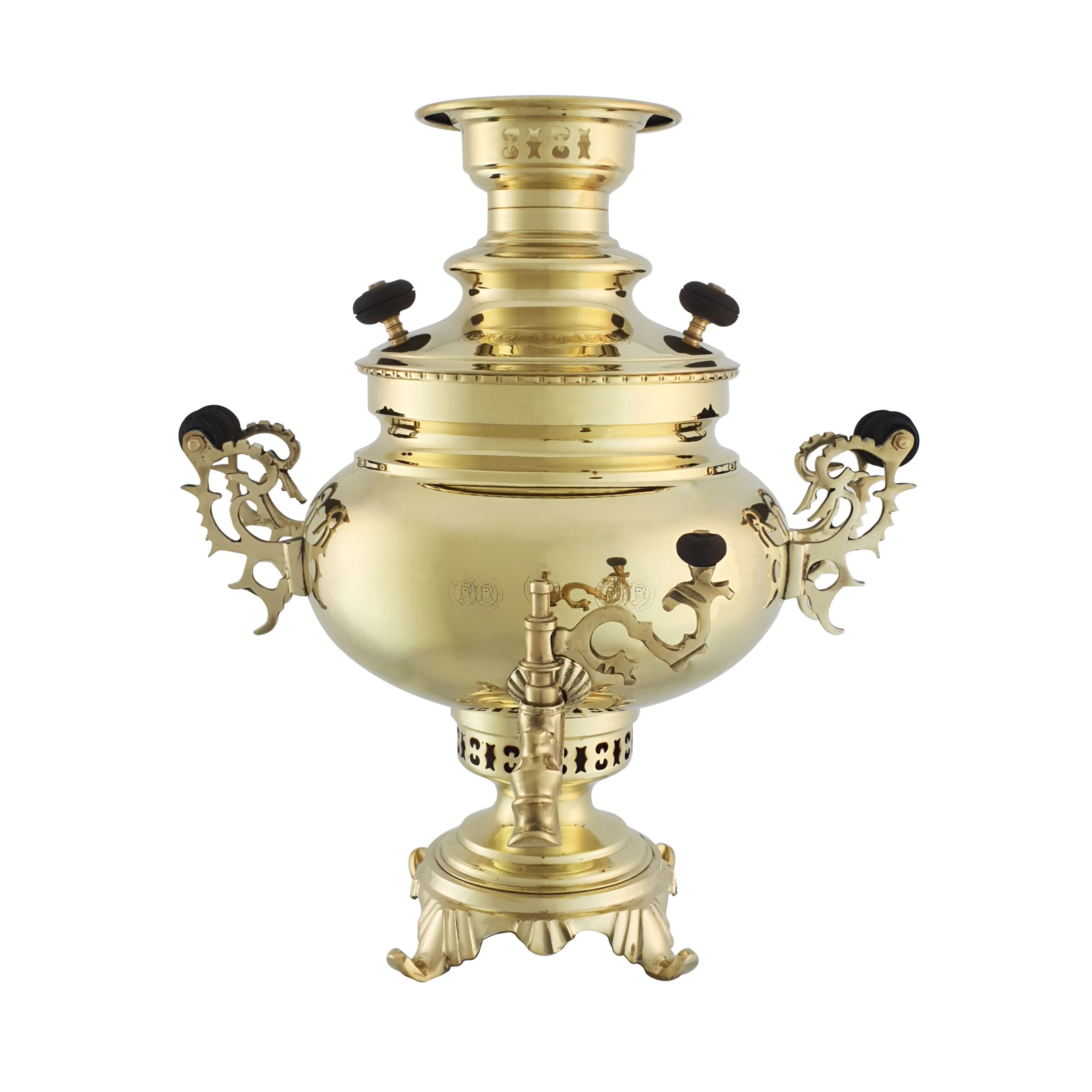 سماور زغالی عبدی مدل ماهور - طلایی با دسته توزی و پایه خرچنگی