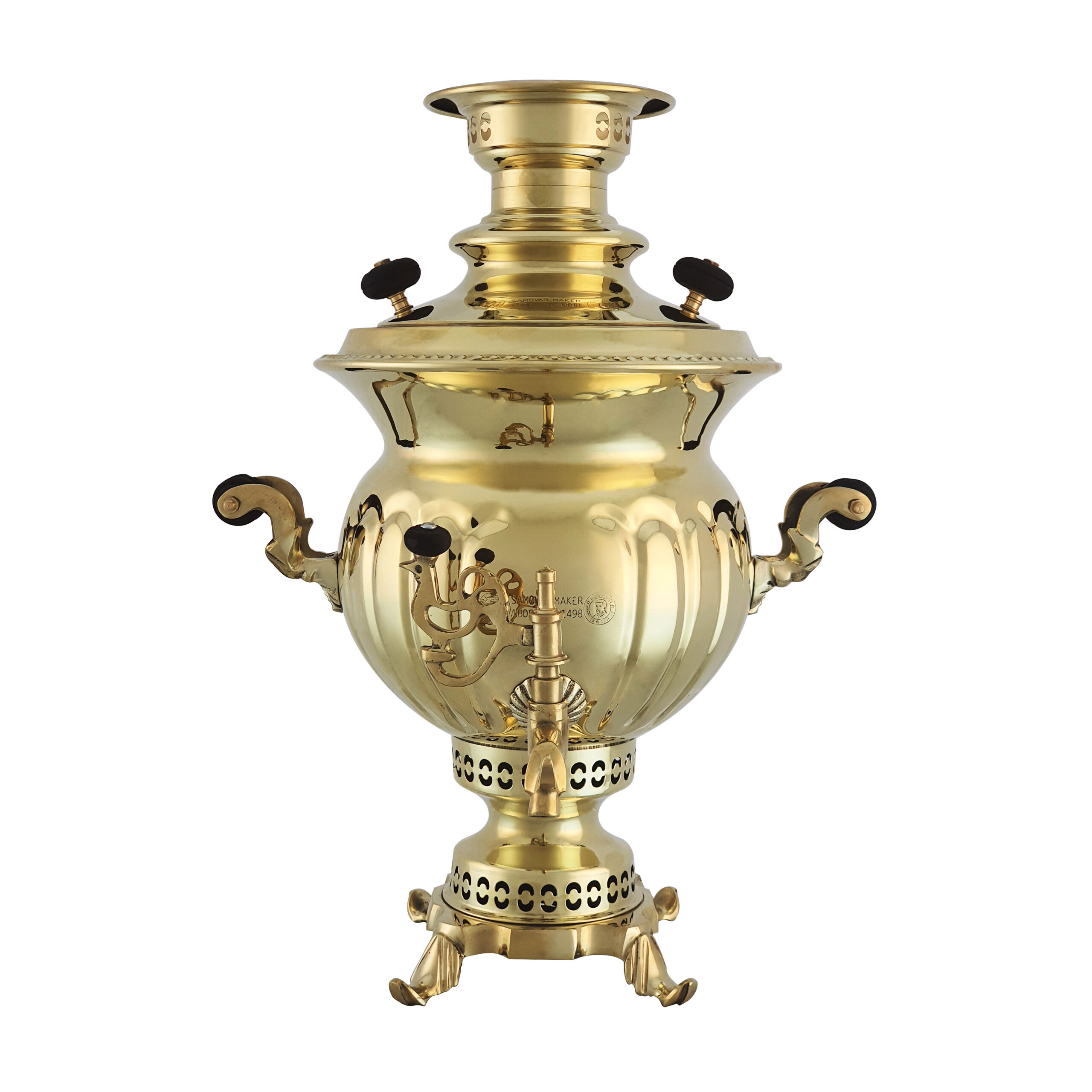 سماور زغالی عبدی مدل عروس - طلایی با دسته ساده و پایه خرچنگی