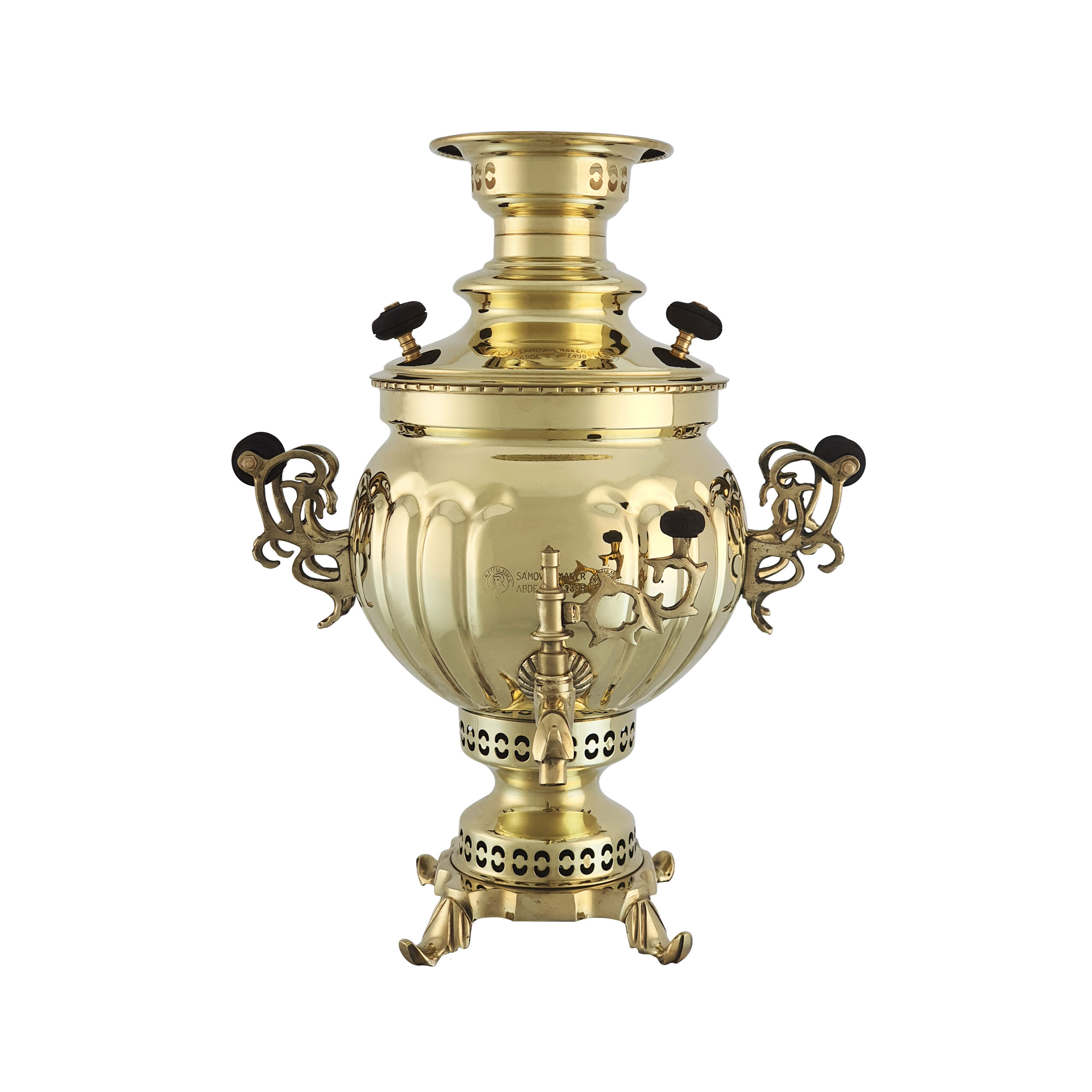 سماور زغالی عبدی مدل صدف - طلایی دسته توری و پایه خرچنگی