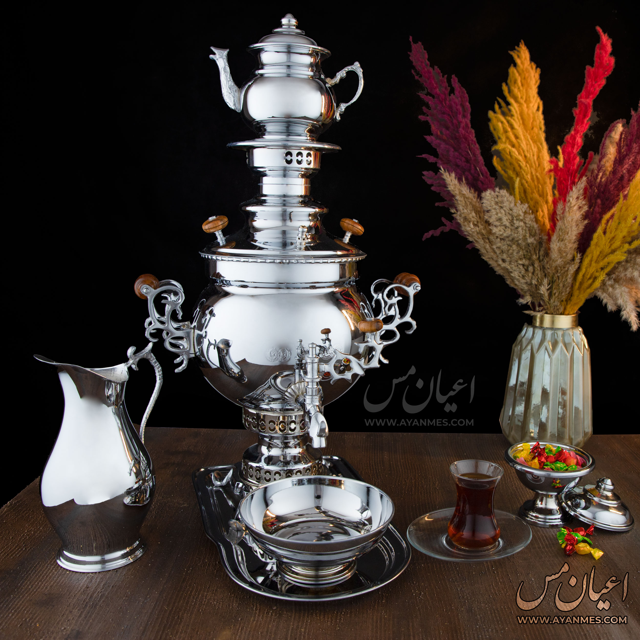 ست سماور زغالی عبدی آبکاری کروم