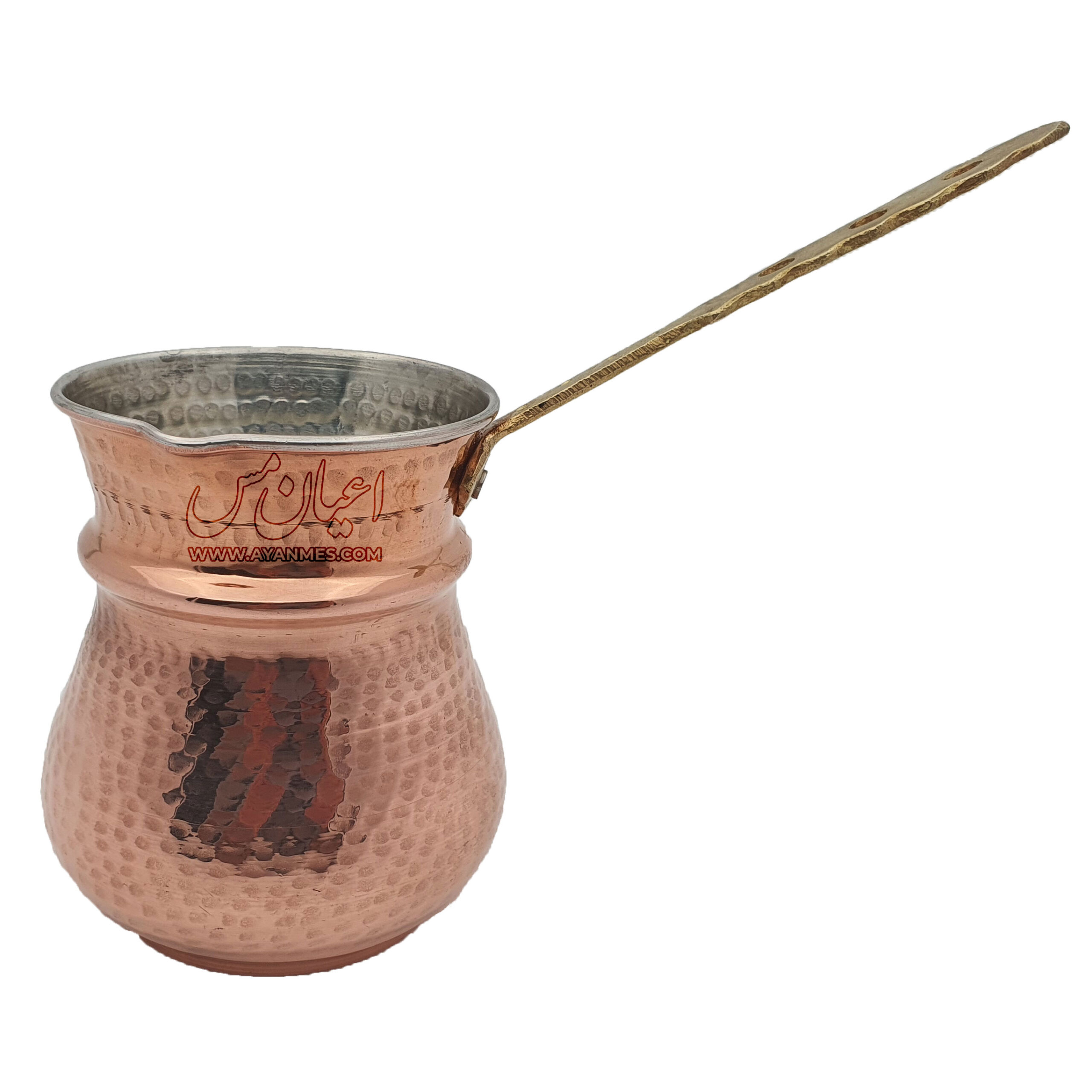 شیرجوش مسی مدل خمره‌ای دسته برنجی خرید شیر جوش مسی